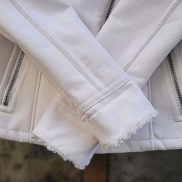 Guess ivory faux leather shearling moto jacket size S - Picture 6 of 14